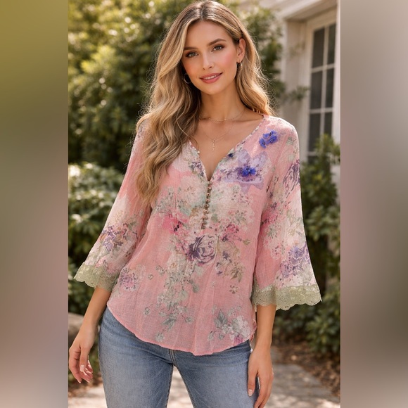 Aratta Tops - Aratta Silent Journey Long Sleeve Blouse Top Floral Sheer Size XS